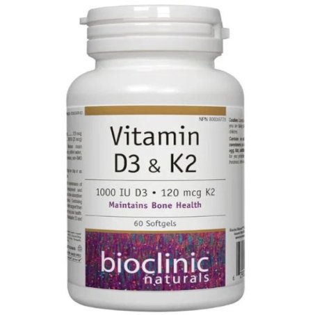 Bioclinic Naturals Vitamin D3 1000 IU & K2 (MK-7) 120 mcg, 60 Softgels in Pakistan