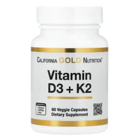California Gold Nutrition,Vitamin D3 + K2  Capsules 